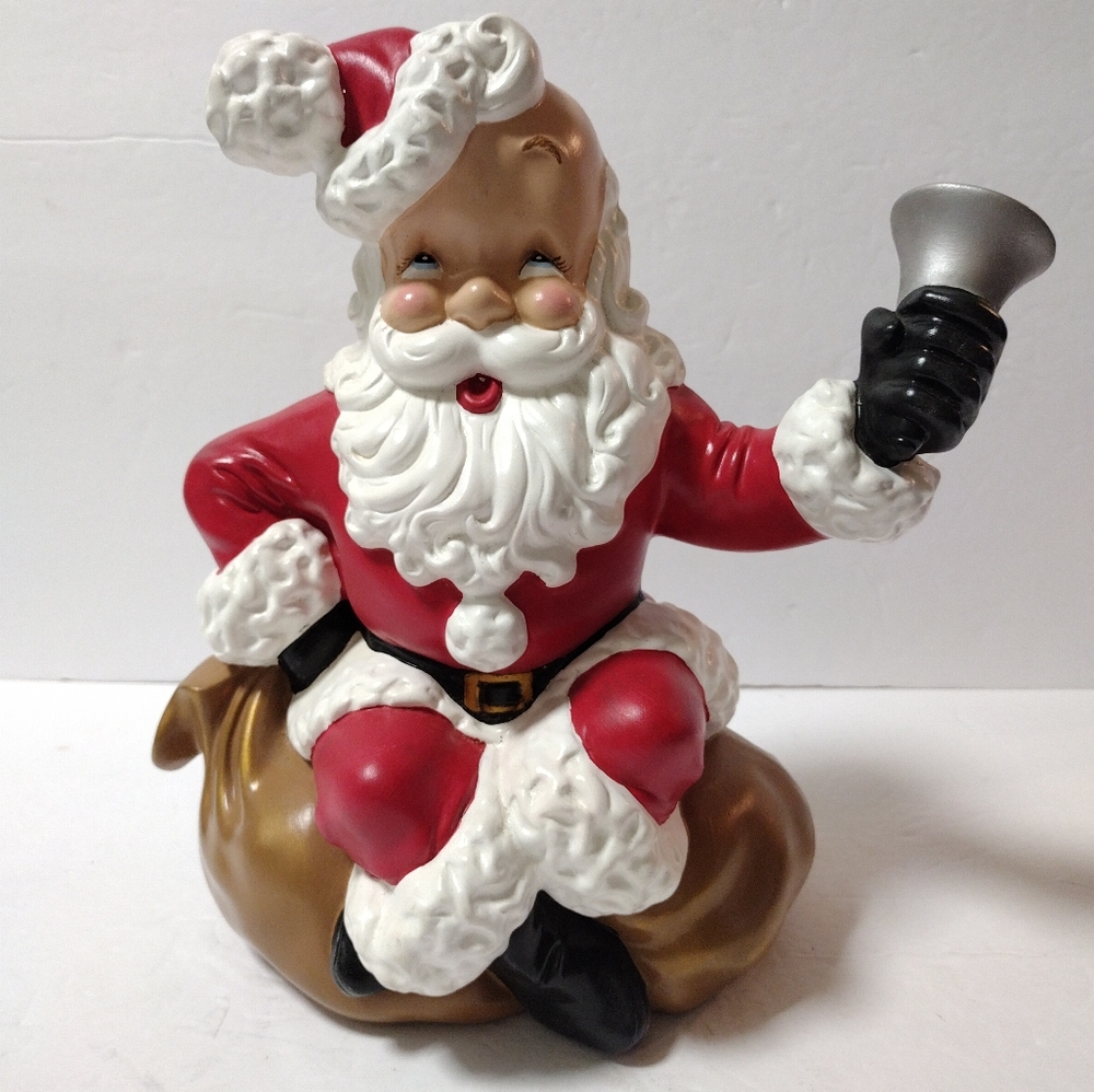 Vintage Ceramic Santa Claus Ringing Bell Atlantic Mold 1960s Mid Century 10.5"